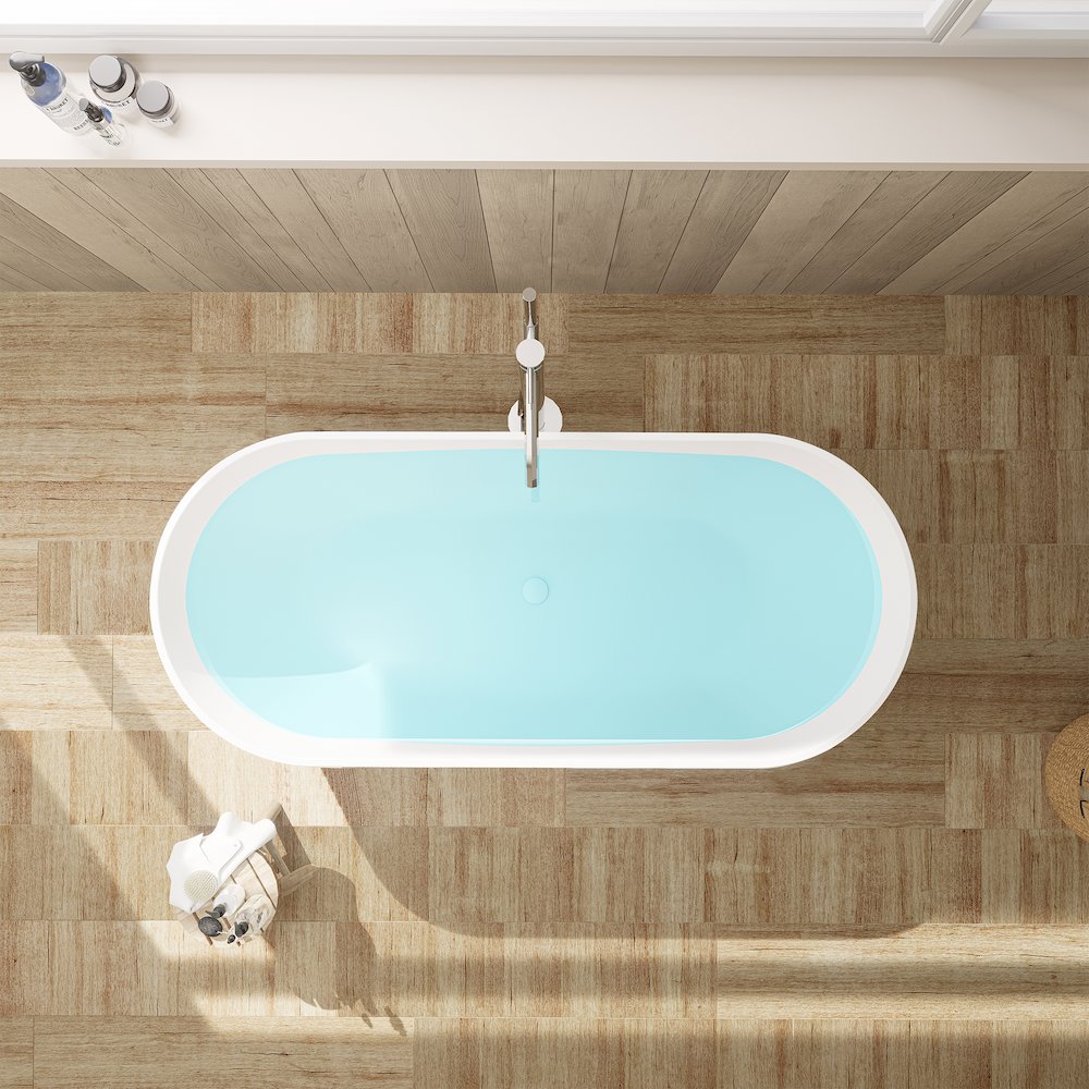 59" x 30" Solid Surface Soaking Bathtub and Integrated Overflow