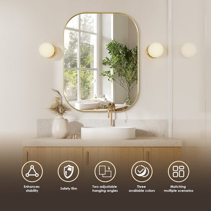 24x32" Rectangular Aluminum Framed in Brushed Gold Modern Bathroom Wall Mirror