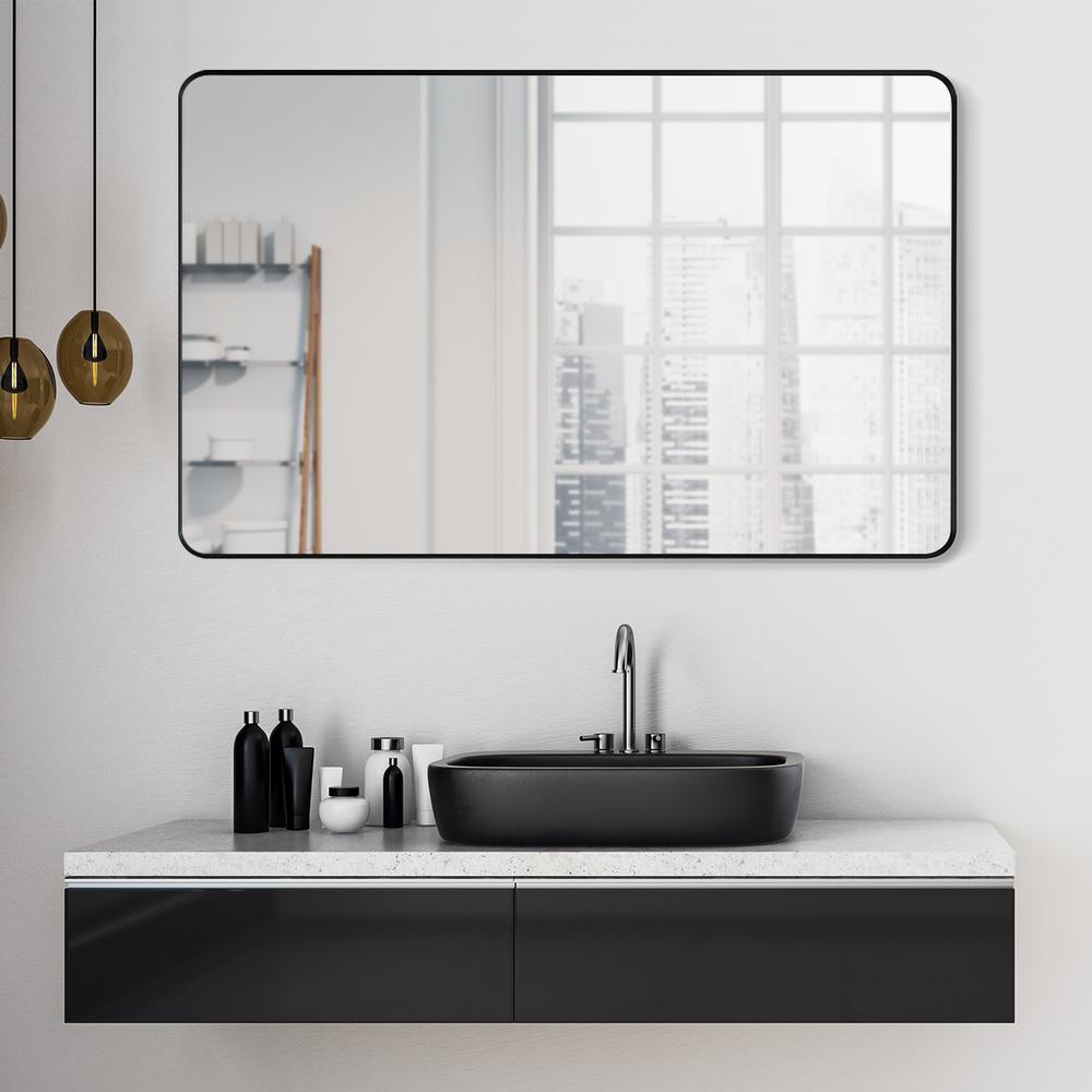 Nettuno 48" Rectangle Bathroom/Vanity Matt Black Aluminum Framed Wall Mirror