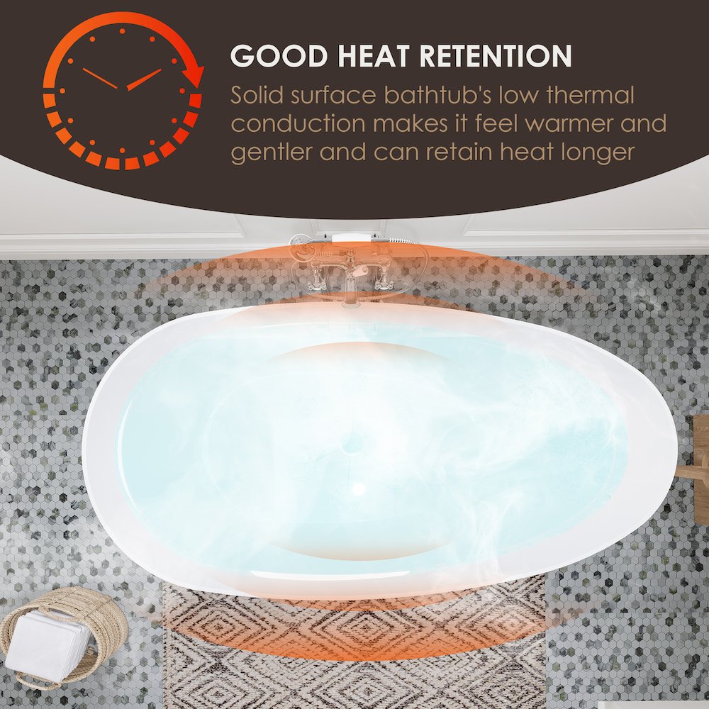 67" x 34" Solid Surface Soaking Bathtub and Integrated Overflow