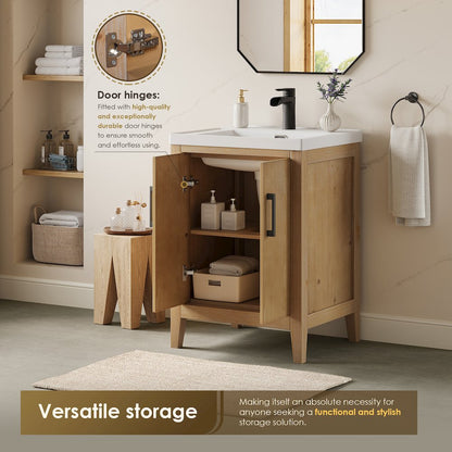 24" Single Bathroom Vanity in with White Ceramic Intergated Sink without Mirror