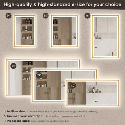 48"x30" Rectangular Wall Mirror in Brushed Gold Aluminum Framed