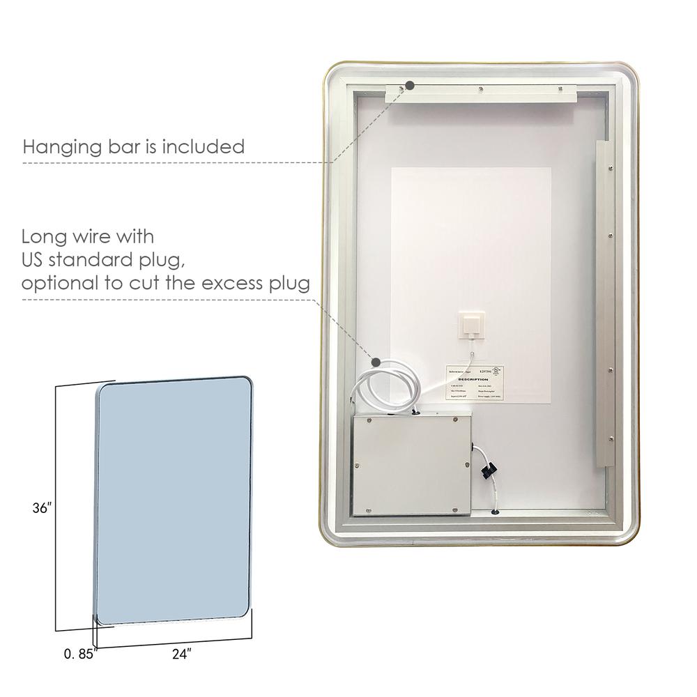 Framed in Brushed Gold Modern Bathroom/Vanity LED Lighted Wall Mirror