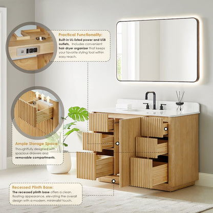 48" Single Bathroom Vanity in Washed Light Brown with Grain White