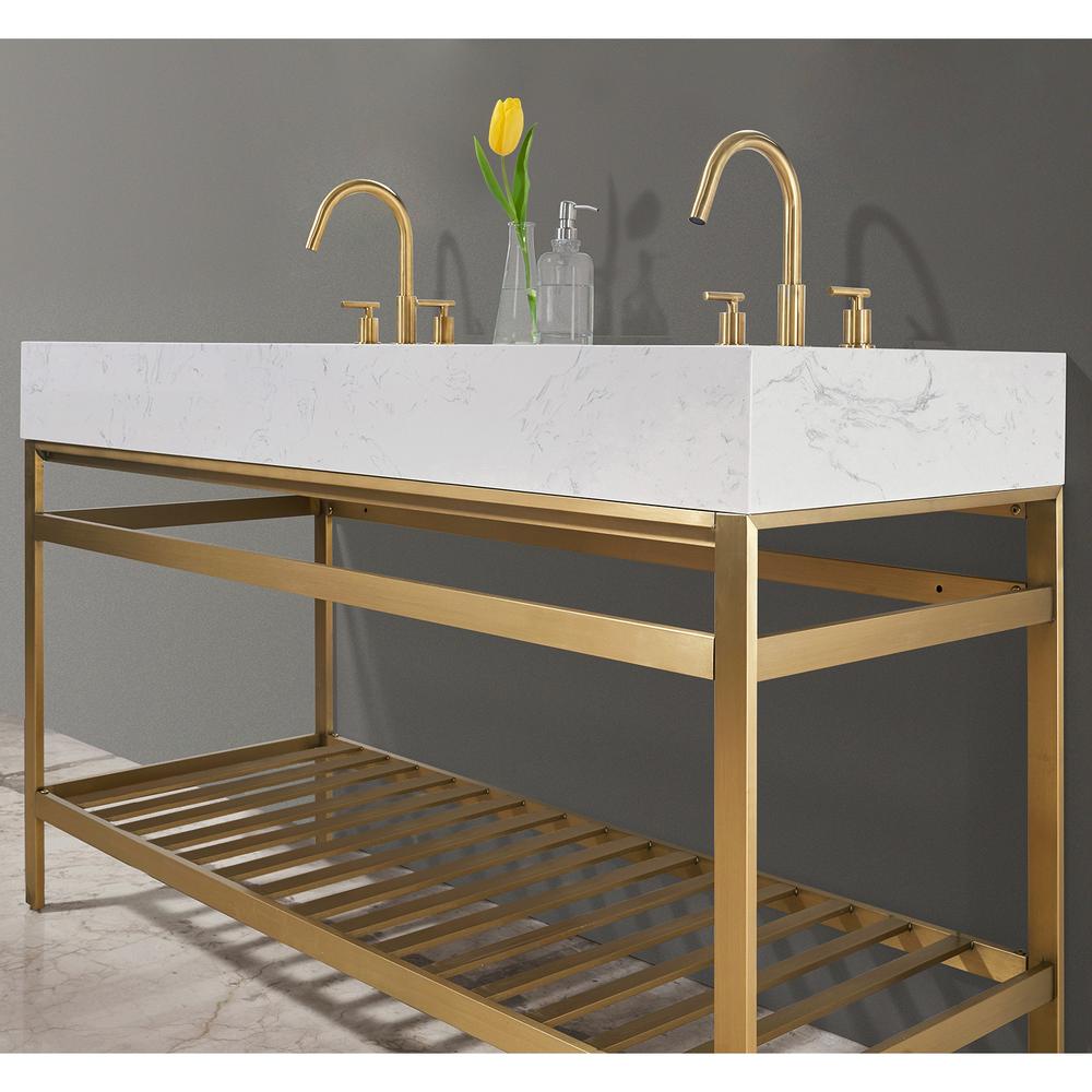 60" Double Stainless Steel Vanity Console in Brushed Gold without Mirror