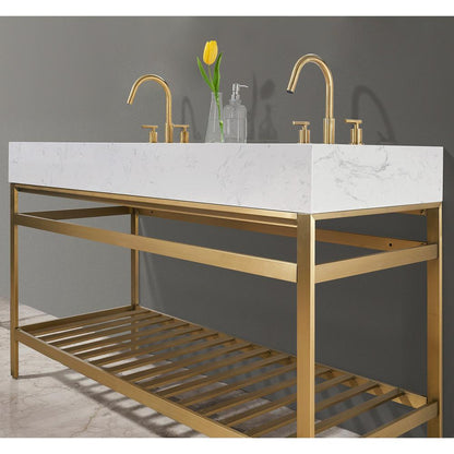 60" Double Stainless Steel Vanity Console in Brushed Gold without Mirror