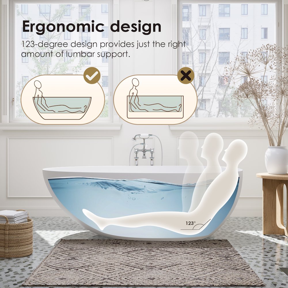 59" x 31" Solid Surface Soaking Bathtub and Integrated Overflow