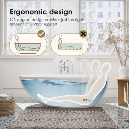 59" x 31" Solid Surface Soaking Bathtub and Integrated Overflow