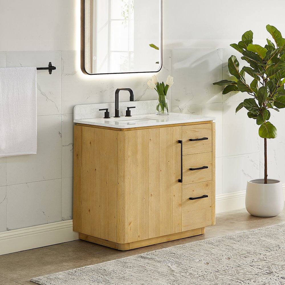 36" Single Bathroom Vanity in Nature Brown with Grain White