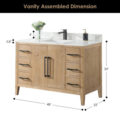 Single Bathroom Vanity in Weathered Fir with Stone Countertop with Mirror