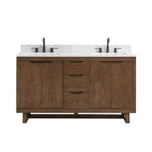 60" Double Bathroom Vanity in Brown Brushed Oak with Grain White