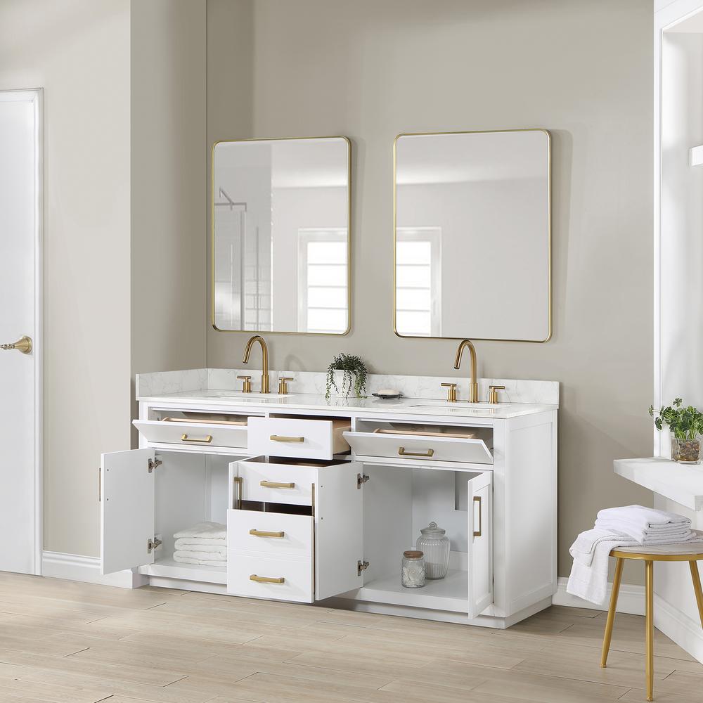 72" Double Bathroom Vanity in White with Mirror