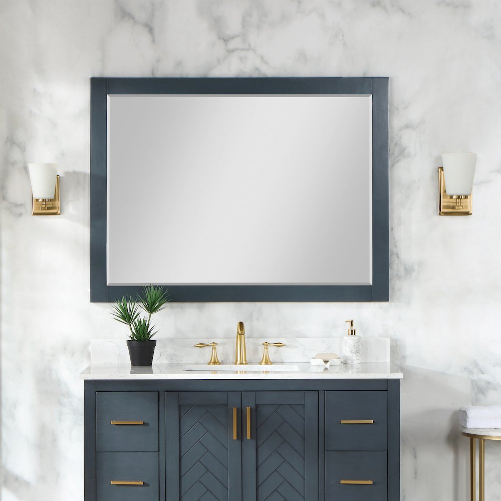48" Rectangular Bathroom Wood Framed Wall Mirror in Classical Blue