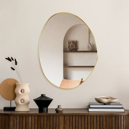 28"x36" Irregular Aluminum Framed in Brushed Gold Modern Bathroom Wall Mirror