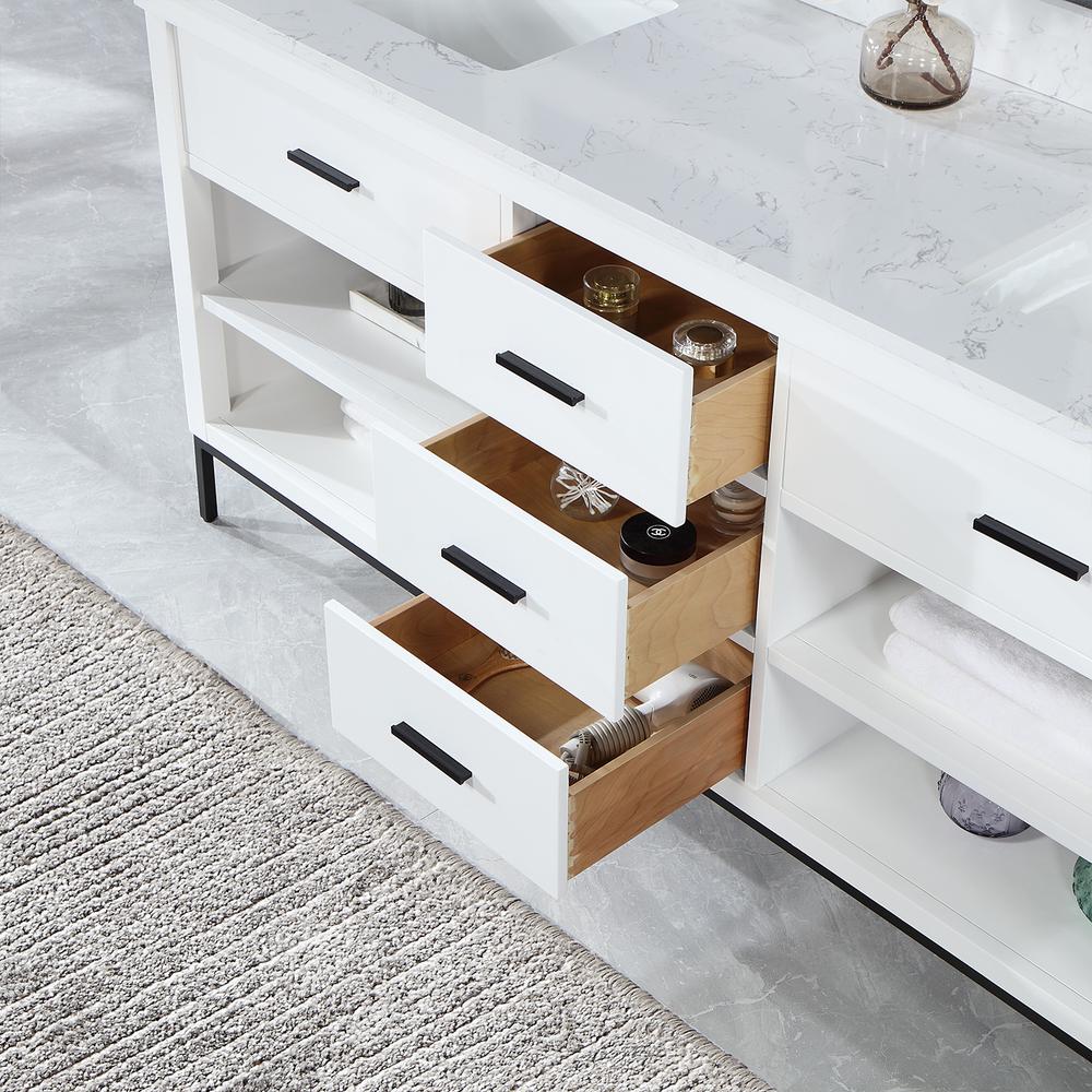 72" Double Bathroom Vanity Set in White with Mirror