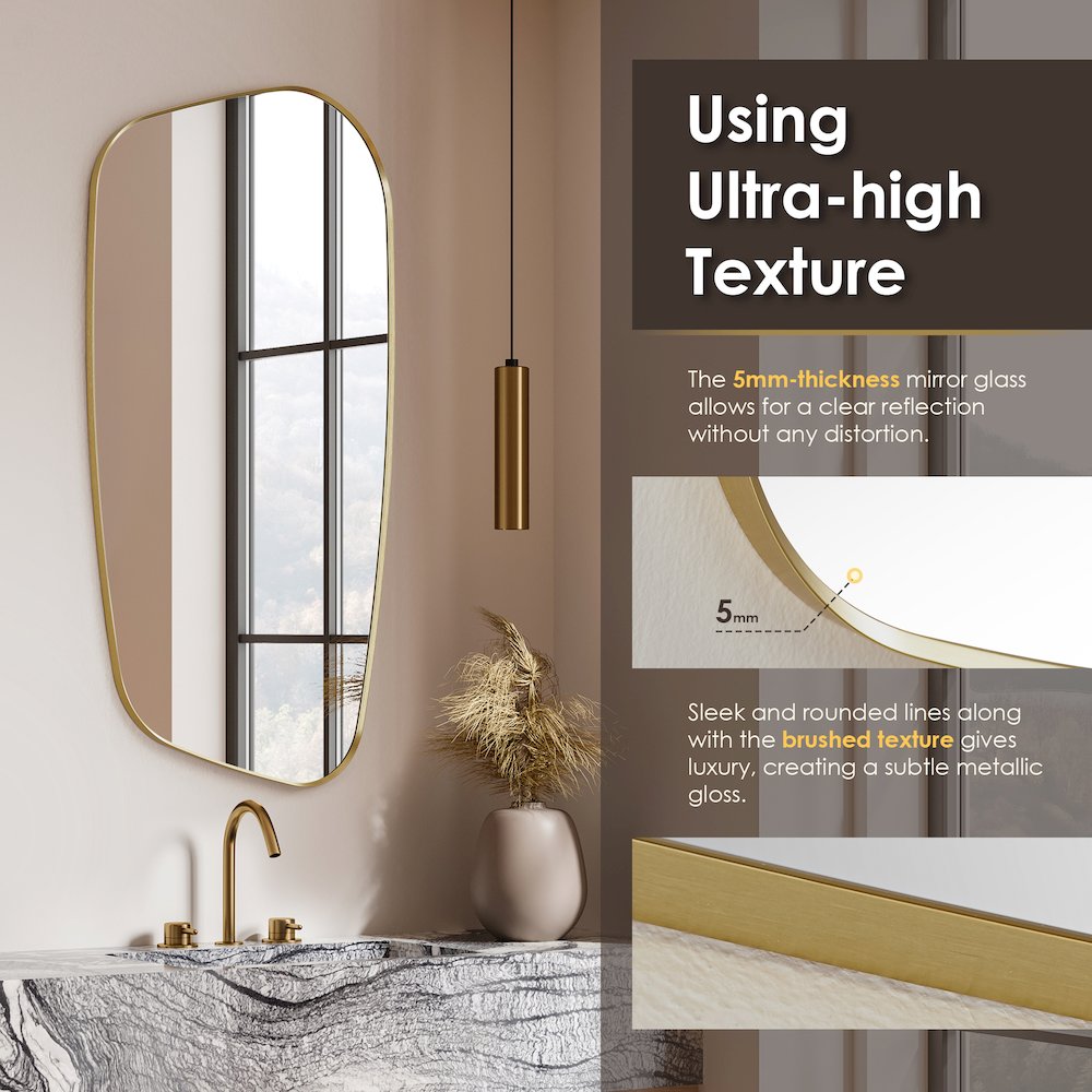 26"x48" Novelty Aluminum Framed in Brushed Gold Modern Bathroom Wall Mirror