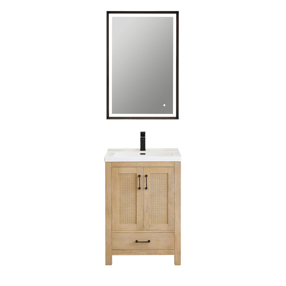Single Bathroom Vanity in Light Brown White Ceramic Drop-in Sink