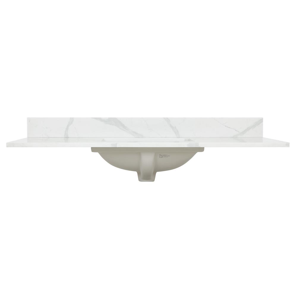 Arbios 48. in Quartz Stone Vanity Top in Calacatta White with White Sink