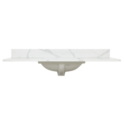 Arbios 48. in Quartz Stone Vanity Top in Calacatta White with White Sink