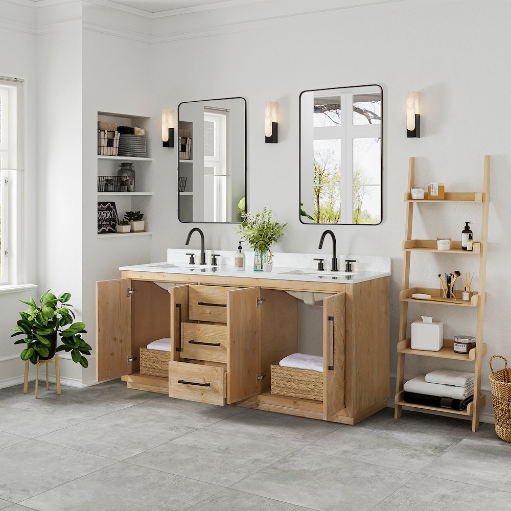 72" Double Bathroom Vanity Grain White Engineered Stone Countertop