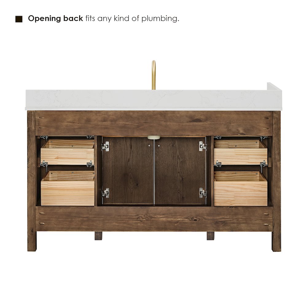 Double Bathroom Vanity in Brown Oak Grain White Engineered Stone Countertop
