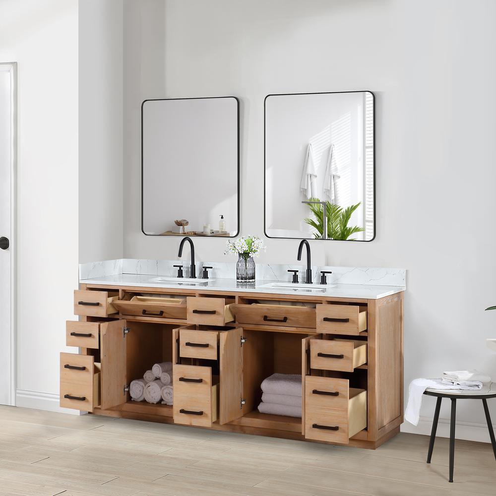 84" Double Bathroom Vanity in Light Brown with Mirror