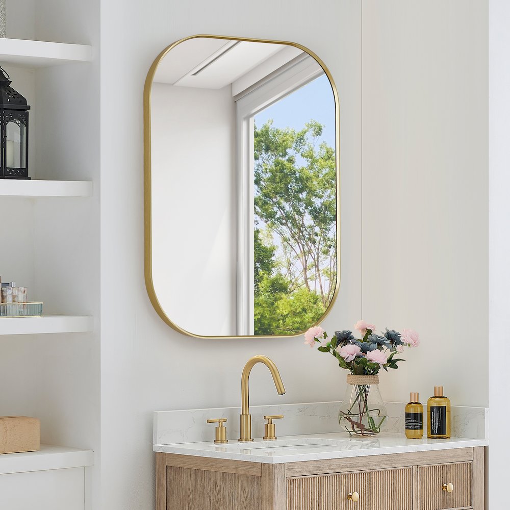 24x32" Rectangular Aluminum Framed in Brushed Gold Modern Bathroom Wall Mirror