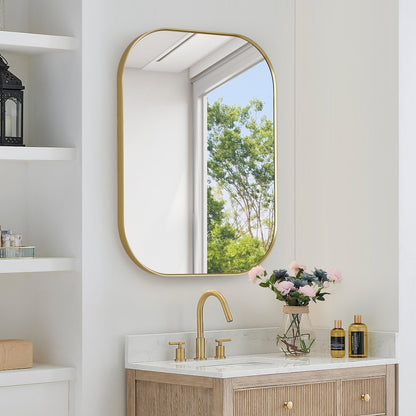 24x32" Rectangular Aluminum Framed in Brushed Gold Modern Bathroom Wall Mirror