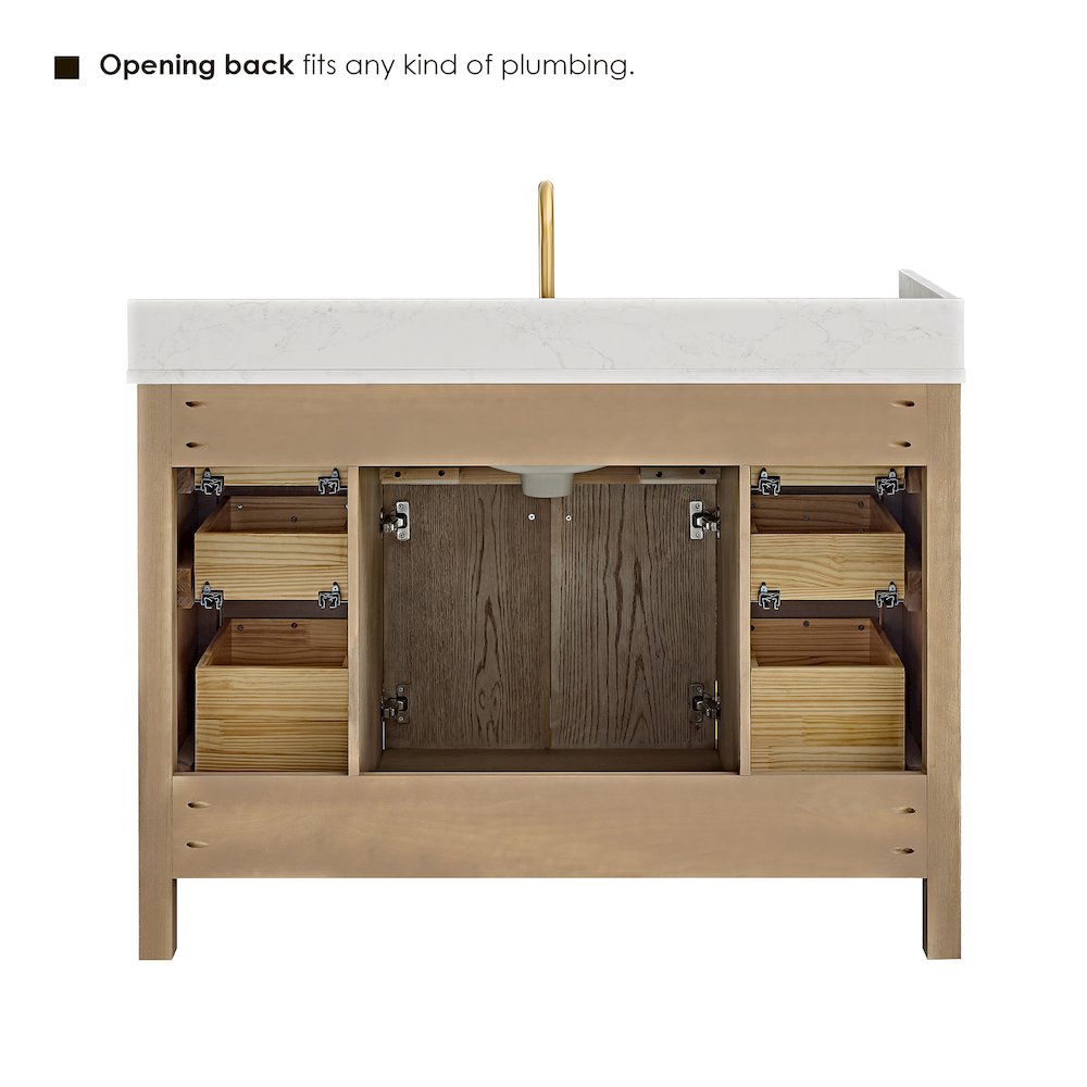 Single Bathroom Vanity in Nature Oak Grain White Engineered Stone Countertop