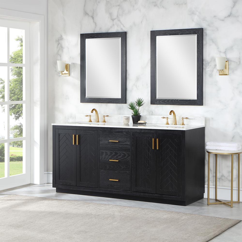 72" Double Bathroom Vanity Set in Black Oak with Mirror