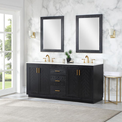72" Double Bathroom Vanity Set in Black Oak with Mirror