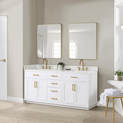 72" Double Bathroom Vanity in White without Mirror