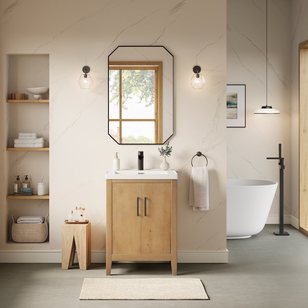 24" Single Bathroom Vanity in with White Ceramic Intergated Sink with Mirror