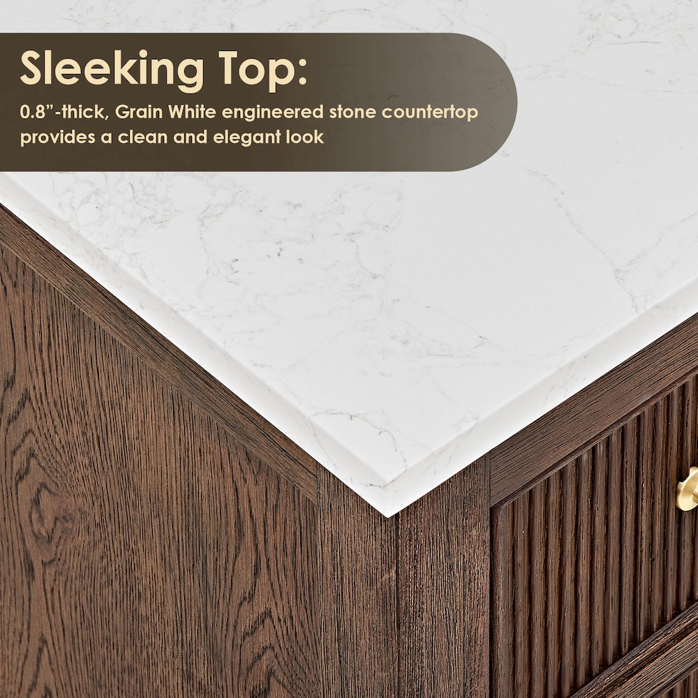 Single Bathroom Vanity in Brown Oak Grain White Engineered Stone Countertop