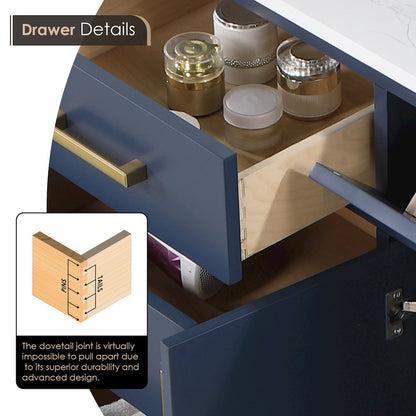 54" Double Bathroom Vanity in Royal Blue with Grain White