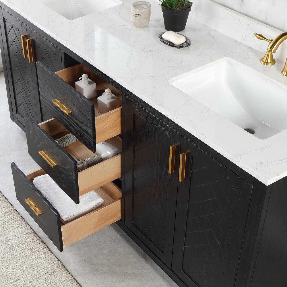 72" Double Bathroom Vanity Set in Black Oak with Mirror