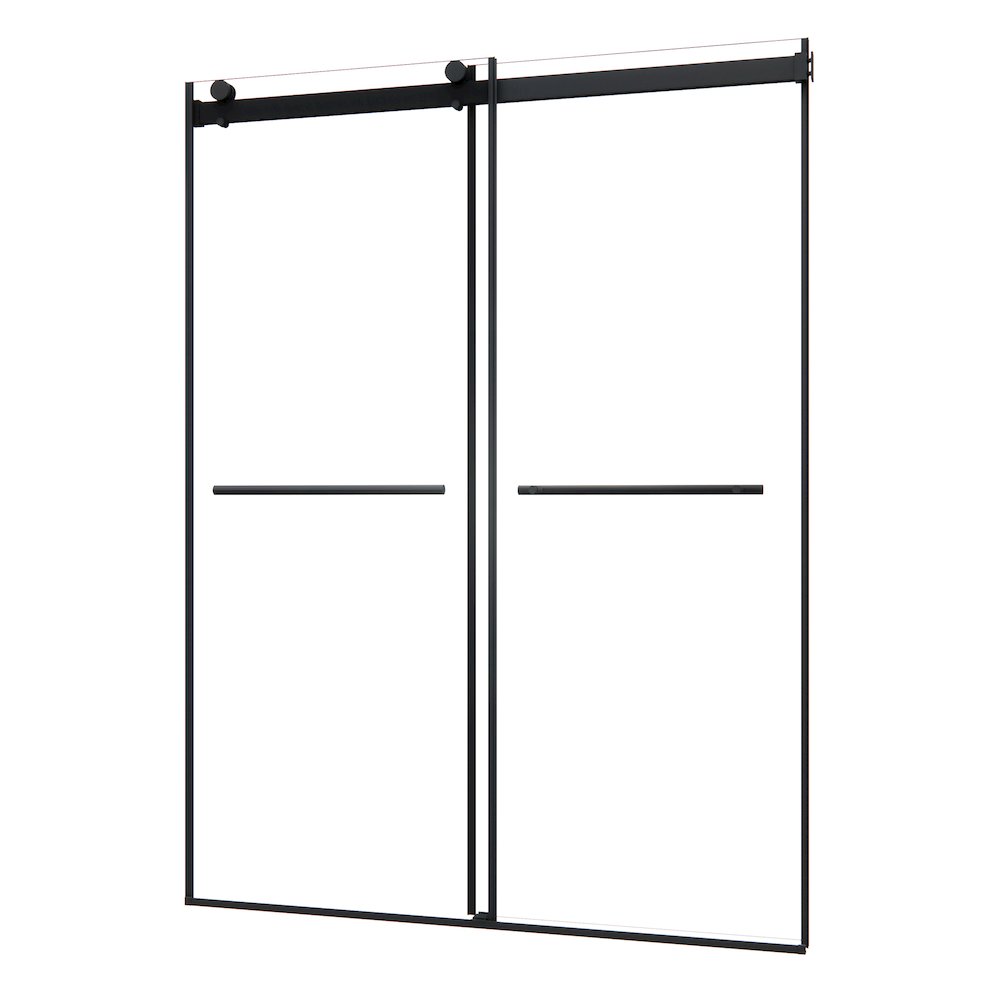 Frameless Exposed Roller Shower Door in Matte Black with Clear Glass