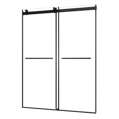 Frameless Exposed Roller Shower Door in Matte Black with Clear Glass