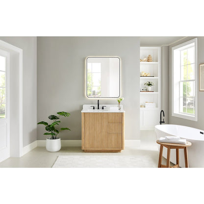 36" Single Bathroom Vanity in Washed Light Brown with Grain White