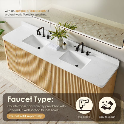 84" Double Bathroom Vanity in Washed Light Brown with Grain White