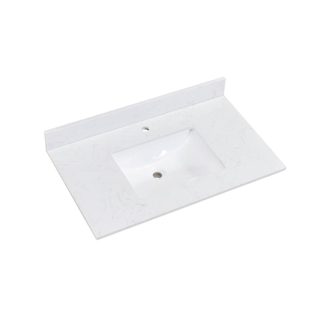 37 in. Composite Stone Vanity Top in Aosta White with White Sink