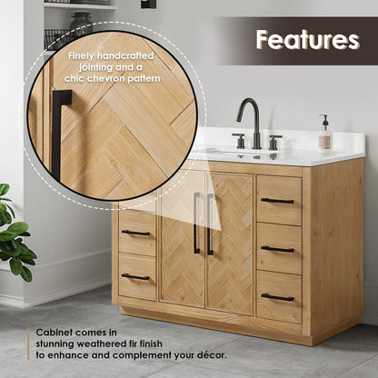 Bellavia 48" Single Bathroom Vanity Grain White Engineered Stone Countertop