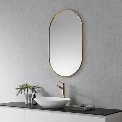 Ispra 36" Oval Bathroom/Vanity Brushed Gold Aluminum Framed Wall Mirror