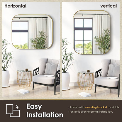 36x30" Rectangular Aluminum Framed in Brushed Gold Modern Bathroom Wall Mirror