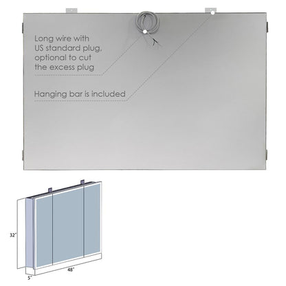 Frameless Surface-Mount/Recessed LED Lighted Bathroom Medicine Cabinet