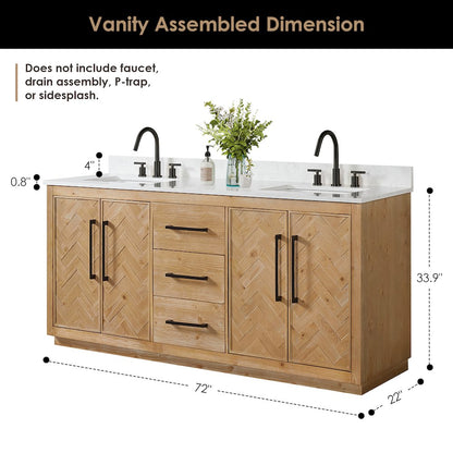 72" Double Bathroom Vanity Grain White Engineered Stone Countertop