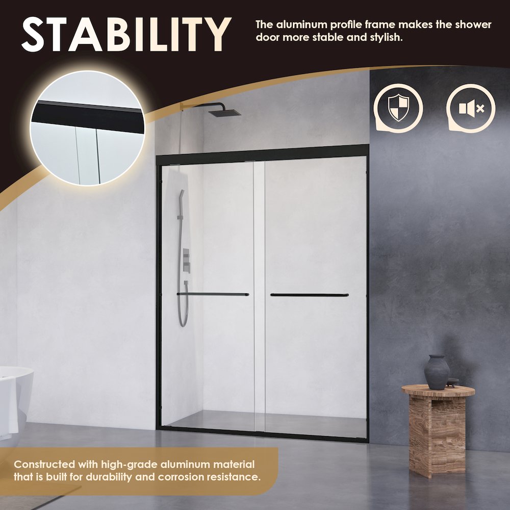 Framed Shower Door in Matte Black with Clear Glass