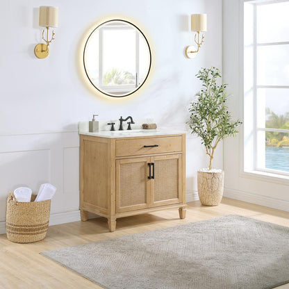 Single Bathroom Vanity in Weathered Fir with Stone Countertop with Mirror