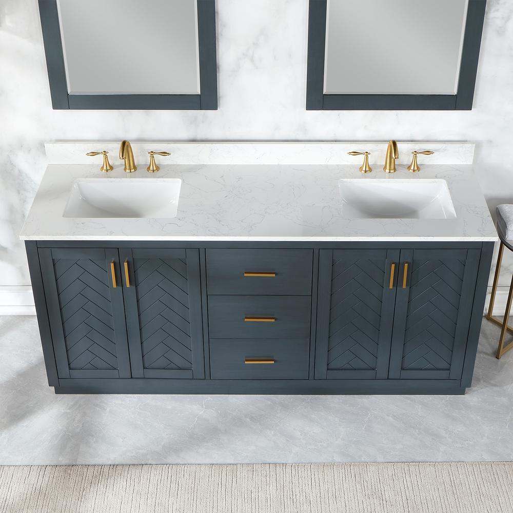 72" Double Bathroom Vanity Set in Classic Blue with Mirror