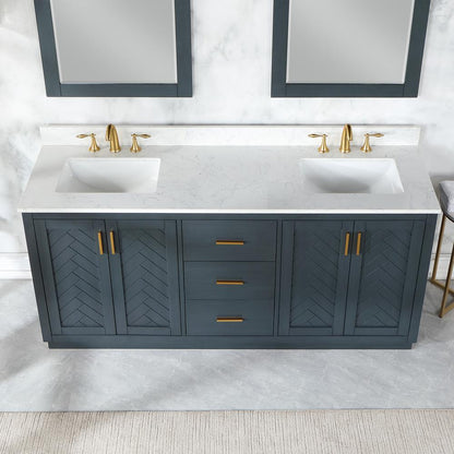 72" Double Bathroom Vanity Set in Classic Blue with Mirror